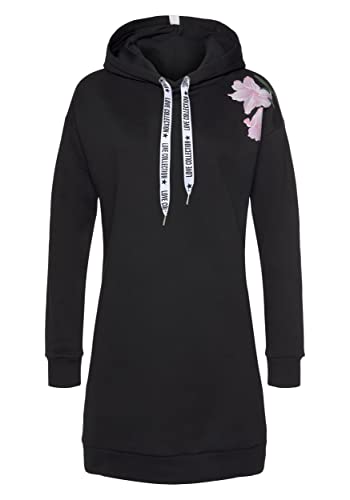 DOTIN Damen Hoodie Kleid Langarm Sweatshirt Winter Pullover Outwear Jumper Tops Kapuzenpulli, Schwarz, L von DOTIN