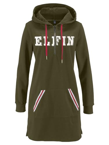 DOTIN Damen Kapuzenpullover Langarm Hoodie Kleid Sweatkleid Herbst Winter Sweatjacke Lange Pullover Jumper, Armeegrün, L von DOTIN