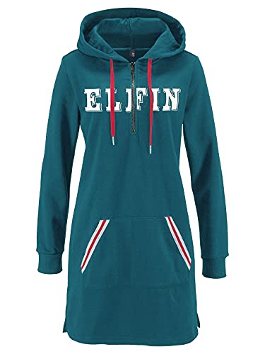 DOTIN Damen Kapuzenpullover Langarm Hoodie Kleid Sweatkleid Herbst Winter Sweatjacke Lange Pullover Jumper, Dunkel Stahlblau, XL von DOTIN