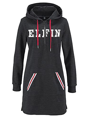 DOTIN Damen Kapuzenpullover Langarm Hoodie Kleid Sweatkleid Herbst Winter Sweatjacke Lange Pullover Jumper, Dunkelgrau, L von DOTIN