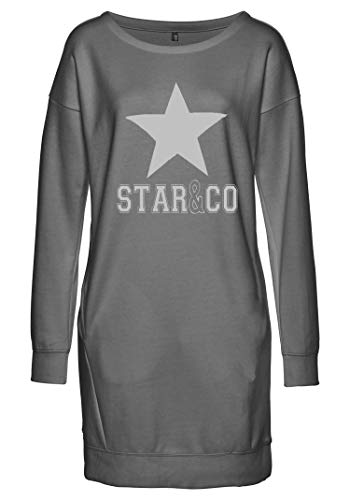 DOTIN Damen Sweatkleid Langarm Sternen Druck Sweatshirt Hoodie Kleid Casual Herbst Pullover Kleider Mini Lange Tops, Grau, L von DOTIN