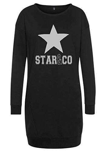 DOTIN Damen Sweatkleid Langarm Sternen Druck Sweatshirt Hoodie Kleid Casual Herbst Pullover Kleider Mini Lange Tops, Schwarz, L von DOTIN