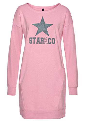 DOTIN Damen Sweatkleid Langarm Sternen Druck Sweatshirt Hoodie Kleid Casual Herbst Pullover Kleider Mini Lange Tops, Rosa, S von DOTIN