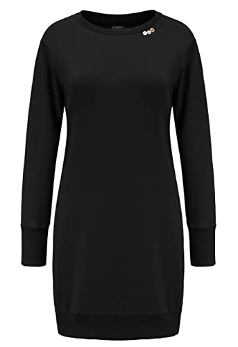 DOTIN Damen Sweatkleid Langarm Sweatshirt Pulloverkleid Herbst Hoodie Kleider Lässiges Jumper Tops, Schwarz, M von DOTIN