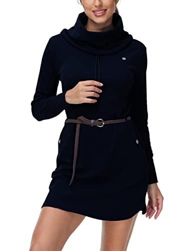 DOTIN Damen Sweatkleid Langarm Sweatshirt Pulloverkleid Rollkragen Hoodie Kleid Jumper Tops Kapuzenpulli, Blau, M von DOTIN