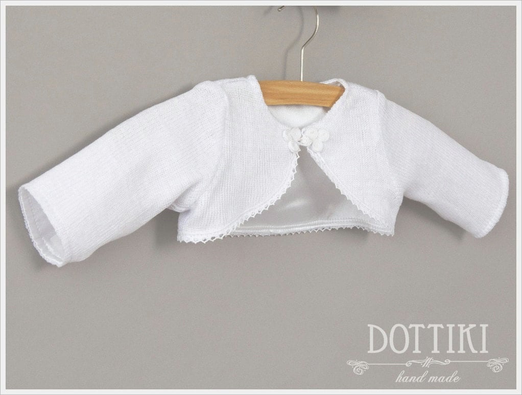 Baby Mädchen Leinen Strick Bolero Taufkragen, Spitzenborte von DOTTIKI