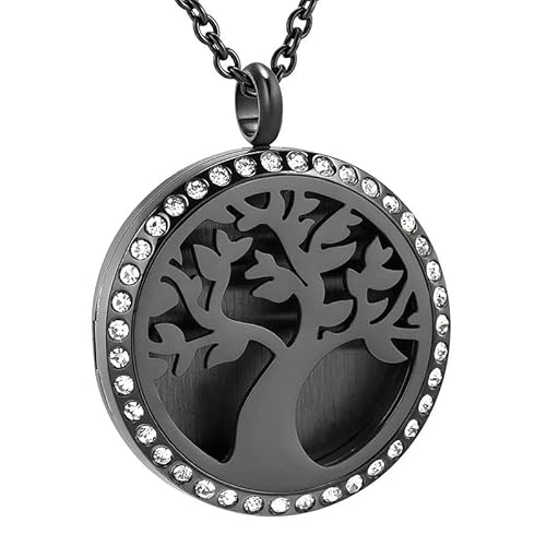 DOTUIARG Baum Inlay Kristall Aromatherapie Ätherische Öle Anhänger Halskette 3 Farben Edelstahl Schmuck Parfüm Medaillon von DOTUIARG