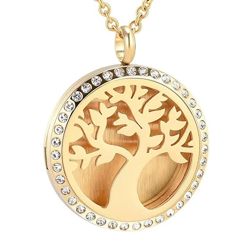 DOTUIARG Baum Inlay Kristall Aromatherapie Ätherische Öle Anhänger Halskette 3 Farben Edelstahl Schmuck Parfüm Medaillon DOTUIARG Baum Inlay Kristall Aromatherapie Ätherische Öle Anhänger Halskette 3 Farben Edelstahl Schmuck Parfüm Medaillon von DOTUIARG