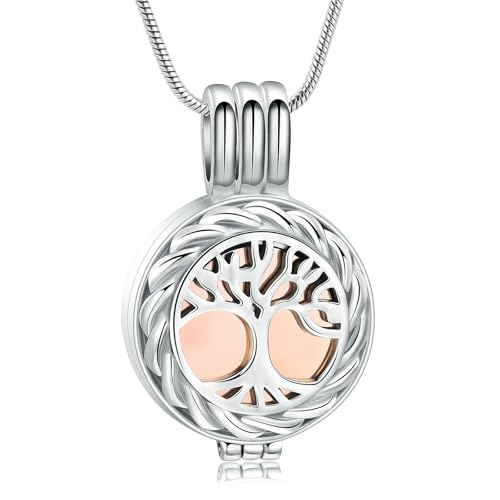 DOTUIARG Baum des Lebens Urne Halskette für Asche Edelstahl hohles Medaillon Memorial Anhänger Einäscherung Schmuck Andenken für Frauen Männer von DOTUIARG