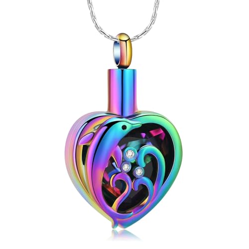 DOTUIARG Delphin Herz Urne Halskette Einäscherung Schmuck für Asche Kristall Memorial Anhänger Geliebte Asche Halter Andenken für Frauen Mädchen von DOTUIARG