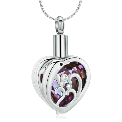 DOTUIARG Delphin Herz Urne Halskette Einäscherung Schmuck für Asche Kristall Memorial Anhänger Geliebte Asche Halter Andenken für Frauen Mädchen von DOTUIARG