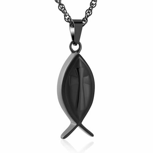 DOTUIARG Edelstahl Einäscherung Schmuck Fisch Kreuz Urne Halskette für Asche für Frauen Männer Memorial Keeepsake Anhänger Geschenk von DOTUIARG