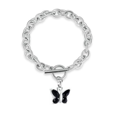 DOTUIARG Einäscherung Armband für Asche - Kristall Schmetterling Anhänger Urne Armreif Gedenkschmuck Edelstahl Asche Halter Andenken von DOTUIARG