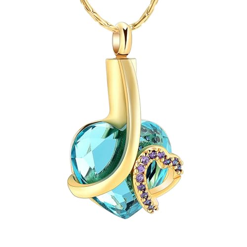 DOTUIARG Einäscherung Schmuck Herz hellblau Kristall Anhänger Memorial Urne Halsketten für Asche Edelstahl Custom Andenken von DOTUIARG