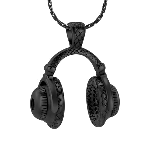 DOTUIARG Einäscherung Schmuck Kopfhörer Urne Halskette für Asche Edelstahl Andenken Musik Headset Anhänger Asche Halter Gedenkschmuck von DOTUIARG