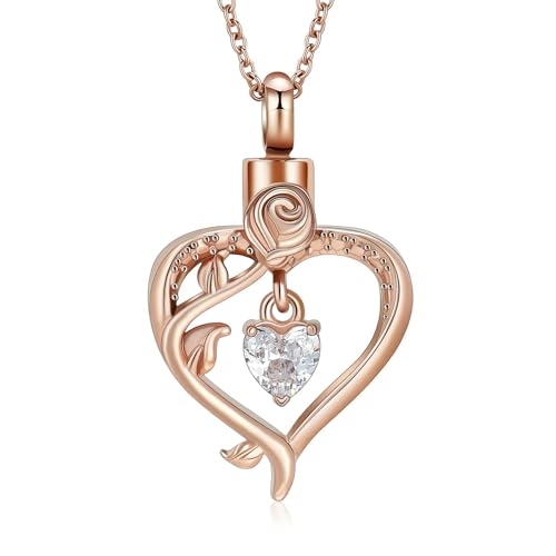 DOTUIARG Einäscherung Schmuck Rose Blume Herz Urne Halskette für Asche Intarsien Kristall Memorial Anhänger Geliebte Menschen Andenken für Frauen Männer von DOTUIARG
