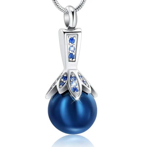 DOTUIARG Einäscherung Schmuck für Asche Blaue Perle Urne Anhänger Memorial Halskette Edelstahl Asche Halter Andenken für Frauen von DOTUIARG