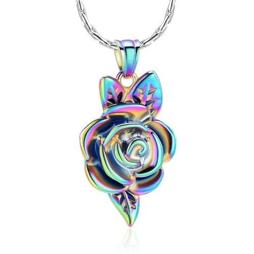 DOTUIARG Einäscherung Schmuck für Asche Blume Form Anhänger Gedenkurne Halskette Edelstahl Beerdigung Asche Halter Andenken für Frauen von DOTUIARG