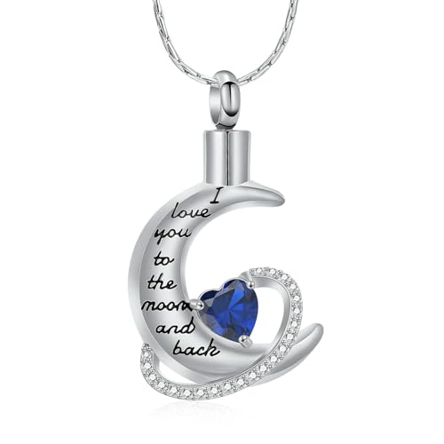 DOTUIARG Einäscherung Schmuck für Asche Ich liebe dich zum Mond und zurück Urne Halskette Andenken Geburtsstein Anhänger Gedenkgeschenke für Frauen von DOTUIARG