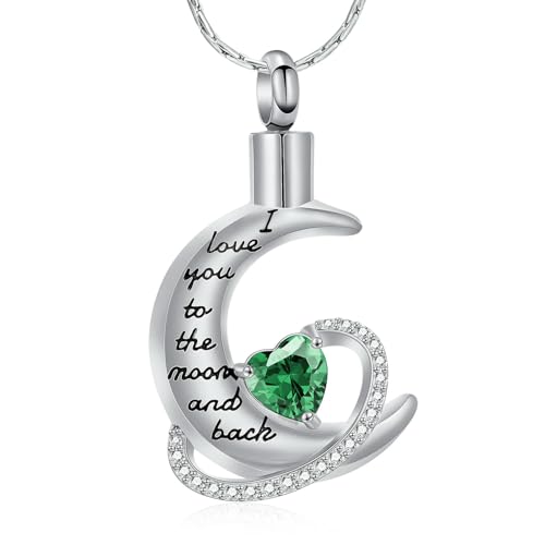 DOTUIARG Einäscherung Schmuck für Asche Ich liebe dich zum Mond und zurück Urne Halskette Andenken Geburtsstein Anhänger Gedenkgeschenke für Frauen von DOTUIARG