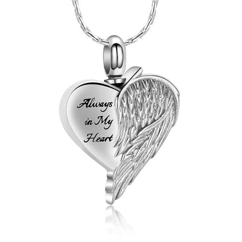 DOTUIARG Einäscherung Schmuck für Asche für Frauen Flügel Herz Urne Halskette Anhänger Andenken Geliebte Menschen immer in meinem Herzen Gedenkgeschenk von DOTUIARG