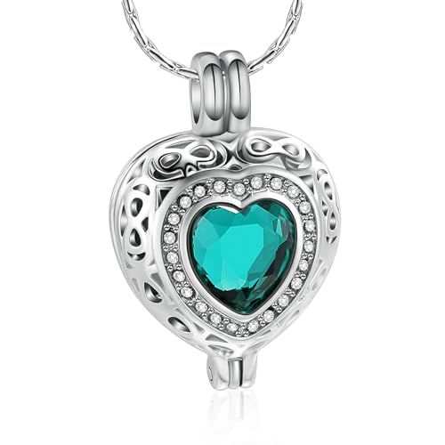 DOTUIARG Einäscherungsschmuck für Asche für Frauen - Kristall Herz Halskette mit Zylinder Urne Andenken Geburtsstein Gedenkanhänger von DOTUIARG