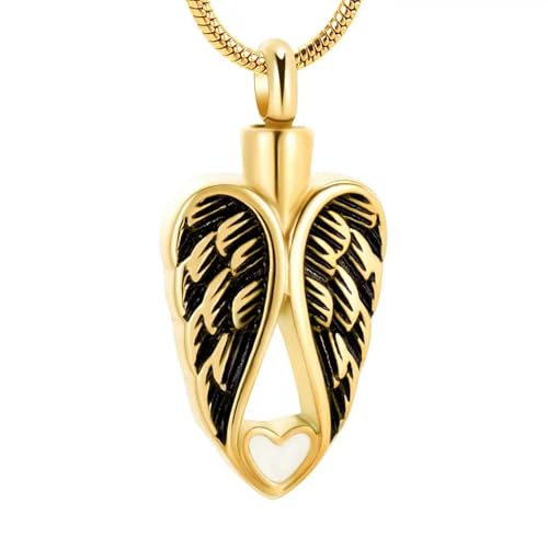 DOTUIARG Feuerbestattung Schmuck Flügel Urne Halskette Esche Herz Schmuck für Frauen Männer Edelstahl Andenken Anhänger Memorial Medaillon Asche Halter von DOTUIARG