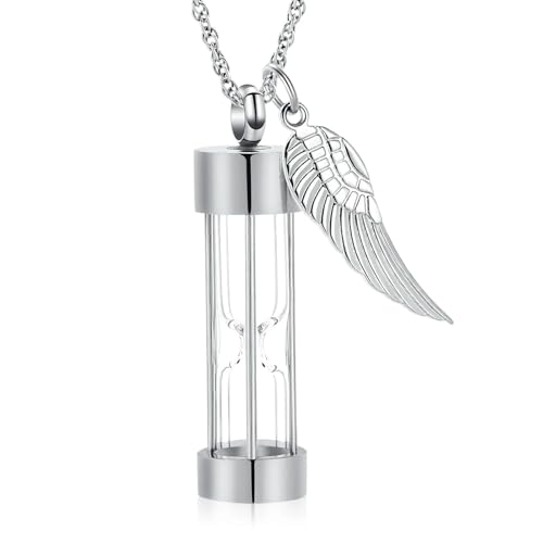 DOTUIARG Feuerbestattungsschmuck für Asche Zeitlose Sanduhr Einäscherung Memorial Anhänger Edelstahl Urne Halskette mit Engelsflügeln von DOTUIARG