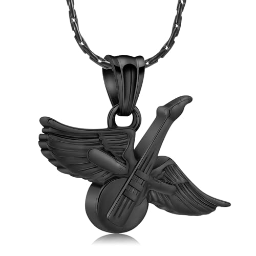 DOTUIARG Gitarre Urne Halskette für Asche Engel Flügel Einäscherung Schmuck Andenken Anhänger Beerdigung Asche Halter Geliebte Gedächtnis Geschenk von DOTUIARG
