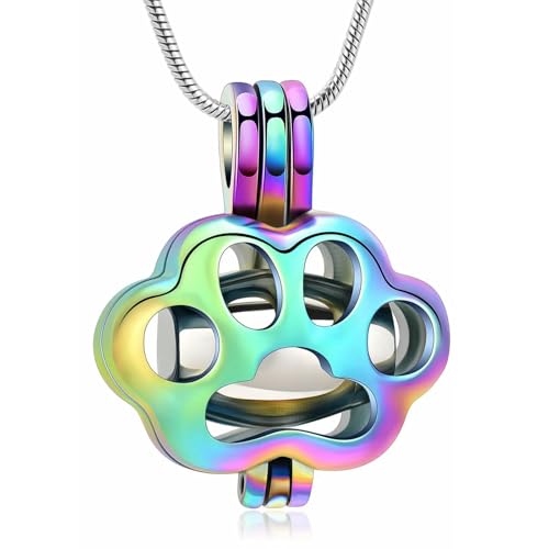 DOTUIARG Haustier Einäscherung Schmuck für Asche Hohle Pfote Anhänger Medaillon Memorial Urne Halskette Hund Katze Andenken Geschenk für Männer Frauen von DOTUIARG