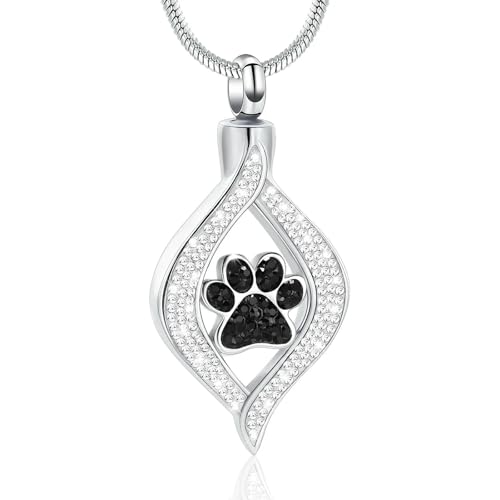 DOTUIARG Haustier Urne Schmuck Schwarz Hund/Katze Pfote Teardrop Edelstahl Memorial Halskette Für Asche Wonen Männer Andenken Anhänger von DOTUIARG