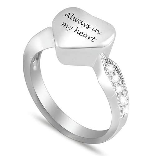 DOTUIARG Herz Einäscherung Urne Ring für Asche Graviert immer in meinem Herz Finger Ring Edelstahl Intarsien Kristall Gedenkschmuck von DOTUIARG