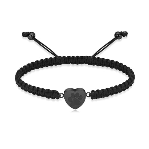 DOTUIARG Herz Urne Armband für Asche Pfote Abdruck Einäscherung Schmuck Verstellbares geflochtenes Seil Andenken Memorial Pet Asche Armband für Frauen von DOTUIARG