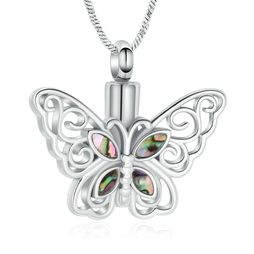 DOTUIARG Hollow Butterfly Cremation Urn Halsketten Für Asche/Parfüm Halten Edelstahl Frau Mädchen Memorial Jewelry Dropship von DOTUIARG