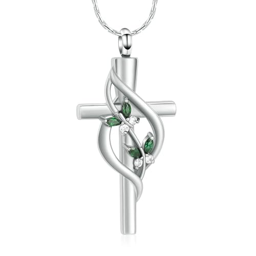 DOTUIARG Kreuz Einäscherung Schmuck Urne Halskette für Asche Edelstahl Kristall Schmetterling Memorial Anhänger Andenken Geschenk für Frauen von DOTUIARG