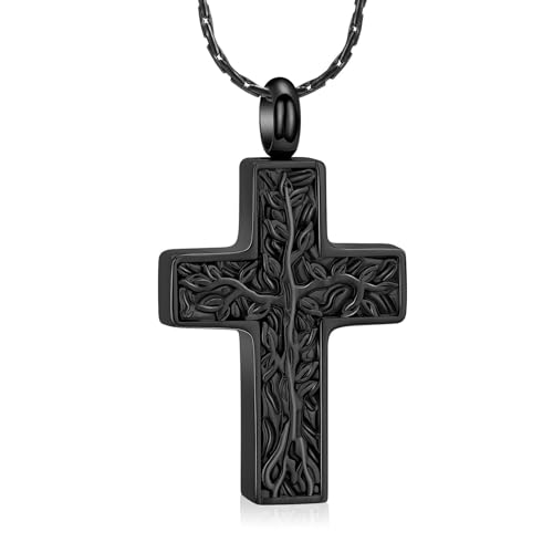 DOTUIARG Kreuz Urne Halskette für Asche Baum des Lebens Einäscherung Schmuck Andenken Anhänger Mensch Haustier Beerdigung Gedenkgeschenk für Frauen Männer von DOTUIARG