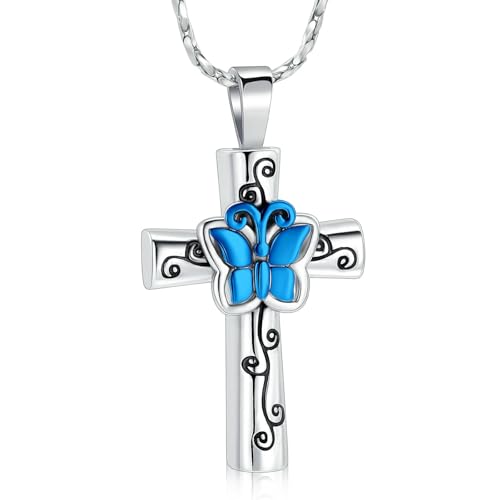 DOTUIARG Kreuz Urne Halskette für Asche Schmetterling Einäscherung Schmuck Edelstahl Asche Anhänger Memorial Asche Andenken Schmuck für Frauen von DOTUIARG