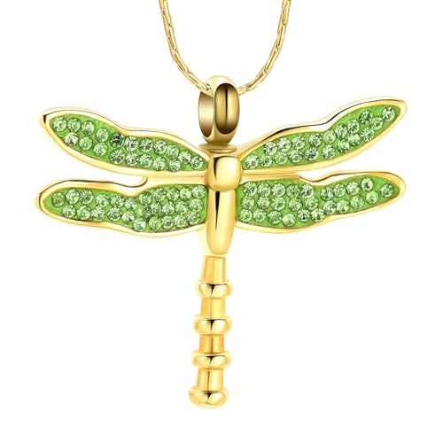 DOTUIARG Libelle Einäscherung Schmuck für Asche Edelstahl Kristall Anhänger Asche Halter Gedenkurne Halskette Beerdigung Andenken von DOTUIARG