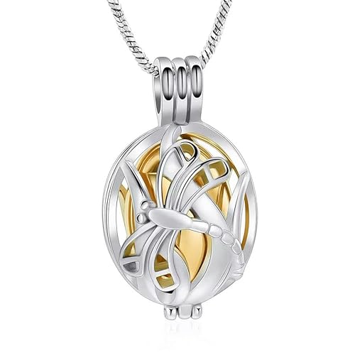 DOTUIARG Libelle Inlay Hollow Ball Cremation Schmuck für Frau Bestes Geschenk Urne Halskette für Asche Beerdigung Andenken Anhänger von DOTUIARG