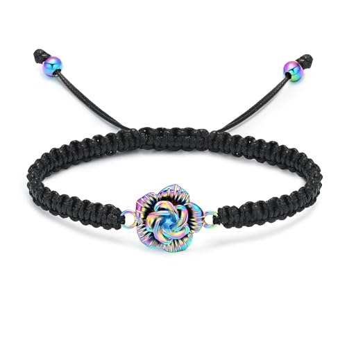 DOTUIARG Rose Blume Einäscherung Armband für Asche für Frauen handgemachte geflochtene Seil verstellbarer Armreif Andenken Urne Gedenkschmuck Geschenk von DOTUIARG