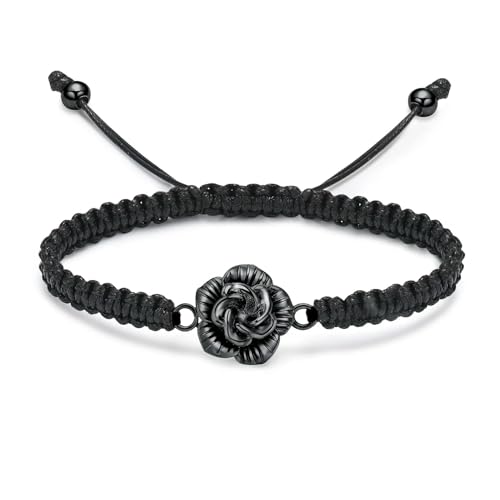 DOTUIARG Rose Blume Einäscherung Armband für Asche für Frauen handgemachte geflochtene Seil verstellbarer Armreif Andenken Urne Gedenkschmuck Geschenk von DOTUIARG
