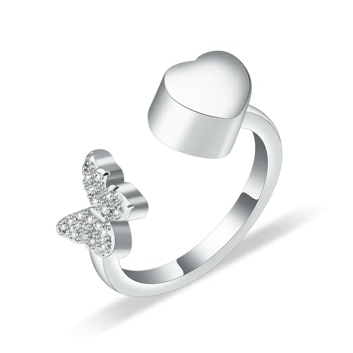 DOTUIARG Schmetterling Herz Einäscherung Ring für Asche für Frauen Geliebte Memorial Asche Halter Urnen Hand Ring Beerdigung Andenken Schmuck von DOTUIARG