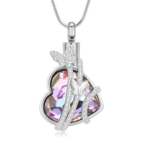 DOTUIARG Schmetterling Urne Halskette für Asche für Frauen Mädchen Memorial Liebe Herz Urne Medaillon Anhänger Asche Andenken Halskette von DOTUIARG