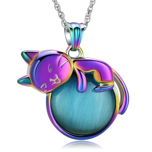 DOTUIARG Urne Halskette für Asche Katze Mondstein Einäscherung Schmuck Haustier Edelstahl Memorial Urne Schmuck Andenken Anhänger für Frauen Männer von DOTUIARG