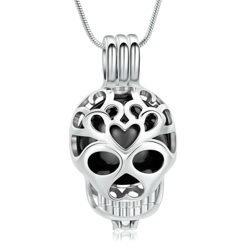 DOTUIARG Urne Halskette für Asche Schädel Einäscherung Schmuck Edelstahl Andenken Memorial Asche Anhänger für Männer Frauen hohle Urne Halskette von DOTUIARG