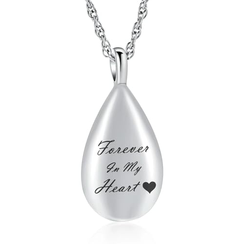 DOTUIARG Urne Halsketten für Asche Wassertropfen Kristall Anhänger Medaillon Edelstahl Andenken Memorial Asche Schmuck Custom Gravur von DOTUIARG