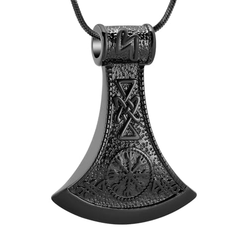 DOTUIARG Wikinger Axt Memorial Urne Halskette Einäscherung Schmuck für geliebte Menschen Asche Edelstahl Anhänger Andenken Geschenk für Männer Frauen von DOTUIARG