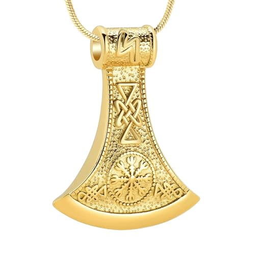 DOTUIARG Wikinger Axt Memorial Urne Halskette Einäscherung Schmuck für geliebte Menschen Asche Edelstahl Anhänger Andenken Geschenk für Männer Frauen von DOTUIARG