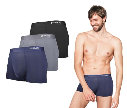 DOUBLE M, 3er Pack Boxershorts, Hochwertige Herren Boxershorts, Anti-Kratz-Innenausstattung, Bequeme und Atmungsaktive, Nylongewebe, Mix Blau, Schwarz, Grau, Elastischer Bund, Größen M,L,XL,XXL DOUBLE M, 3er Pack Boxershorts, Hochwertige Herren Boxershorts, Anti-Kratz-Innenausstattung, Bequeme und Atmungsaktive, Nylongewebe, Mix Blau, Schwarz, Grau, Elastischer Bund, Größen M,L,XL,XXL von DOUBLE M