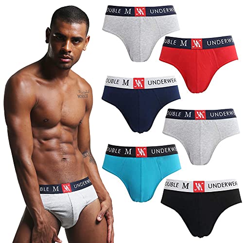 DOUBLE M, Baumwoll-Slips, Elastischer Bund, Ohne Etikett, Herren, Größen S, M, L, XL, XXL, 3er-Pack oder 6er-Pack von DOUBLE M